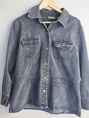 Vintage 90s Bill Blass Jeans 1X Gray Denim Jacket Plus Size